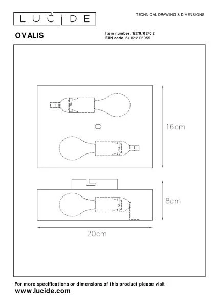 Lucide OVALIS - Wall light - 2xE14 - Matt Gold / Brass - technical